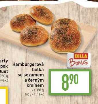 Billa Hamburgerová bulka se sezamem a černým kmínem 1 ks, 80 g nabídka