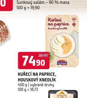 Terno Kuřecí na paprice, houskový knedlík nabídka