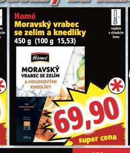 Norma Hamé moravský vrabec se zelím a knedlíky nabídka