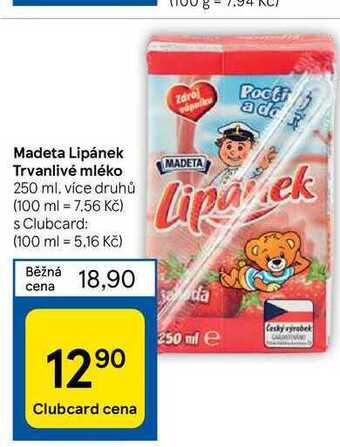 Tesco Madeta lipánek trvanlivé mléko 250 ml nabídka