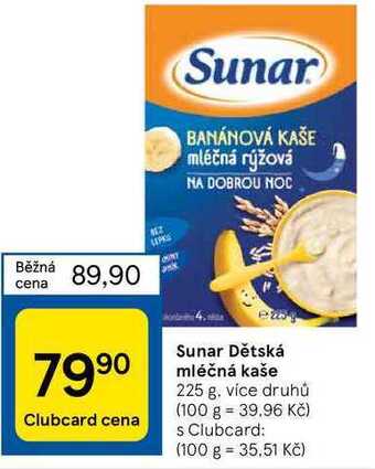 Tesco Sunar dětská mléčná kaše 225 g nabídka