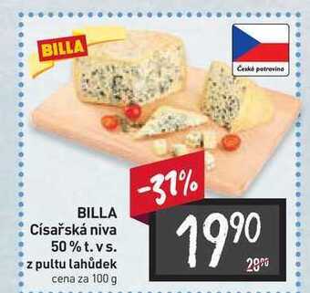 Billa Billa císařská niva 50% t. vs. z pultu lahůdek cena za 100 g nabídka