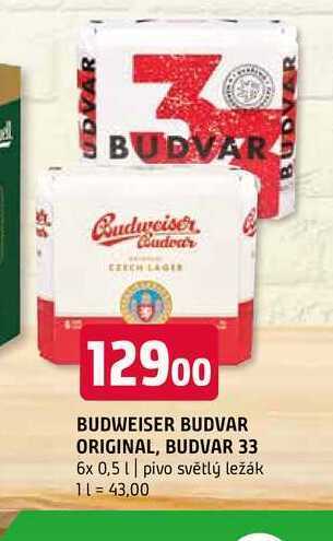 Terno Budweiser budvar original, budvar 33 6x 0,5 l nabídka