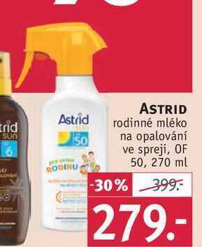 Rossmann Astrid rodinné mléko na opalování ve spreji, of 50, 270 ml nabídka