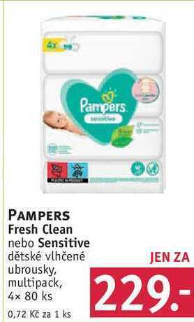 Rossmann Pampers fresh clean nebo sensitive dětské vlhčené ubrousky, 4x 80 ks nabídka