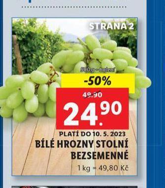 Lidl Bílé hrozny stolní bezsemenné nabídka