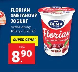 Lidl Florian smetanový jogurt nabídka