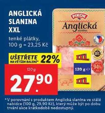 Lidl Anglická slanina xxl, 120 g nabídka