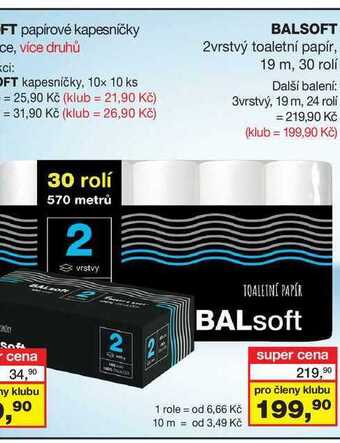 Barvy a laky drogerie Balsoft 2vrstvý toaletní papír, 19 m, 30 rolí nabídka
