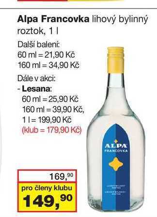 Barvy a laky drogerie Alpa francovka lihový bylinný roztok, 1l nabídka