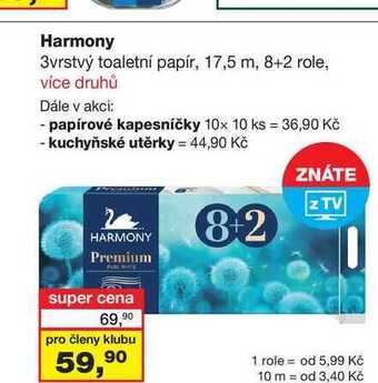 Barvy a laky drogerie Harmony 3vrstvý toaletní papír, 17,5 m, 8+2 role nabídka