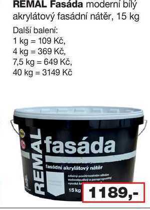 Barvy a laky drogerie Remal fasáda moderní bílý akrylátový fasádní nátěr, 15 kg nabídka