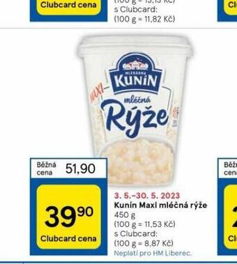 Tesco Kunín maxi mléčná rýže nabídka
