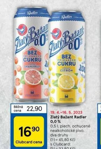 Tesco Zlatý bažant radler 0,0% nabídka