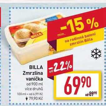 Billa Billa zmrzlina vanička od 900 ml nabídka