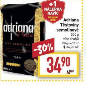 Billa Adriana semolinové těstoviny nabídka