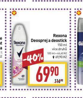 Billa Rexona deosprej a deostick nabídka