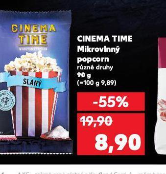 Kaufland Cinema time mikrovlnný popcorn nabídka