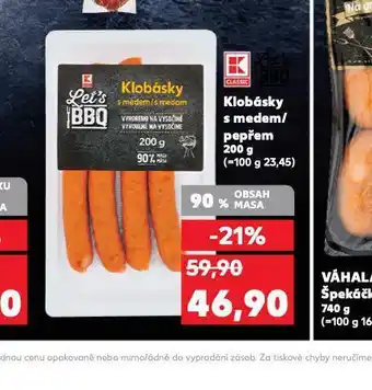 Kaufland Klobásy s medem / pepřem nabídka