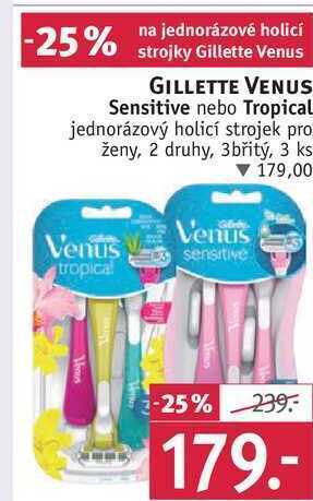 Rossmann Gillette venus sensitive nebo tropical jednorázový holicí strojek pro ženy, 3 ks nabídka