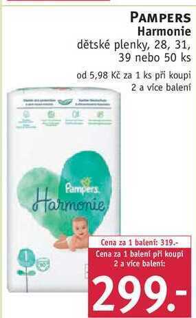Rossmann Pampers harmonie dětské plenky, 28, 31, 39 nebo 50 ks nabídka