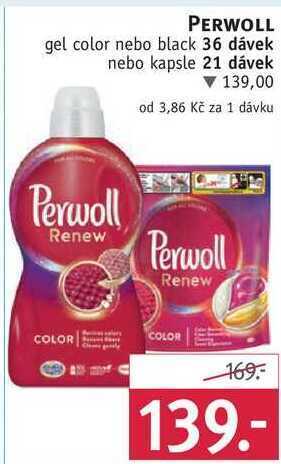 Rossmann Perwoll gel color nebo black 36 dávek nebo kapsle 21 dávek nabídka
