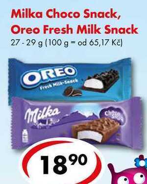 CBA Milka choco snack, oreo fresh milk snack, 27-29 g nabídka