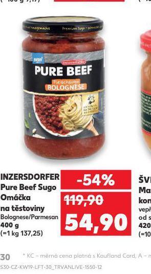 Kaufland Inzersdorfer pure beef sugo omáčka na těstoviny nabídka