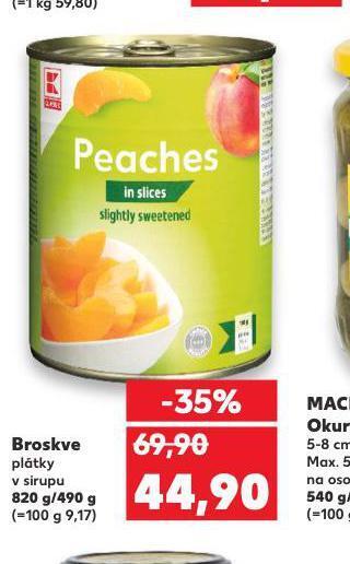 Kaufland Broskve plátky v sirupu nabídka