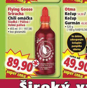 Norma Flying goose sriracha chili omáčka nabídka