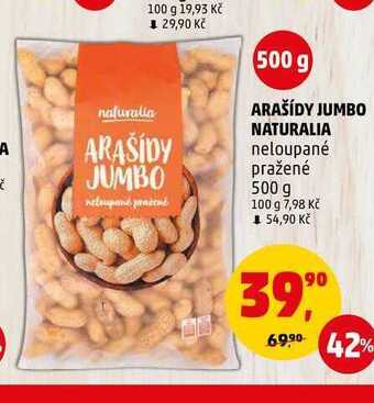 Penny Market Arašídy jumbo naturalia neloupané pražené, 500 g nabídka