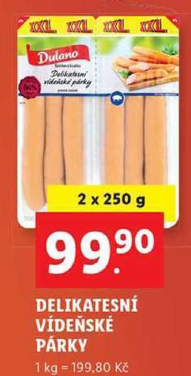 Lidl Delikatesní vídeňské párky, 2x 250 g nabídka