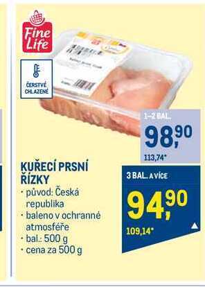 Makro Fine life kuřecí prsní řízky 500 g nabídka