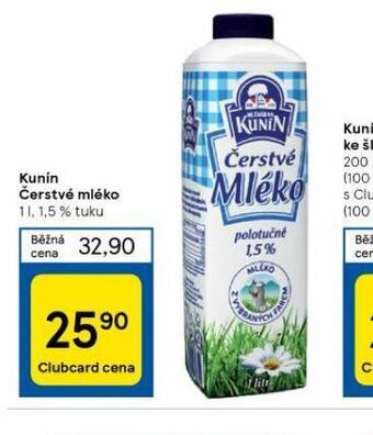 Tesco Kunín čerstvé mléko 1,5% nabídka