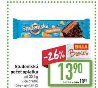 Billa Studentská pečeť oplatka od 30,5 g nabídka