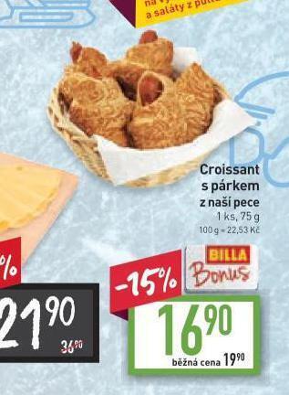 Billa Croissant s párkem nabídka