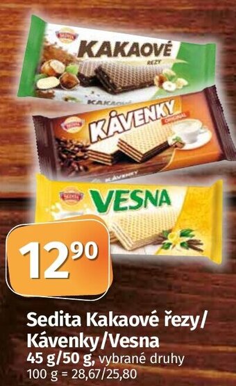 COOP TIP Sedita Kakaové řezy/ Kávenky/Vesna 45 g/50 g nabídka