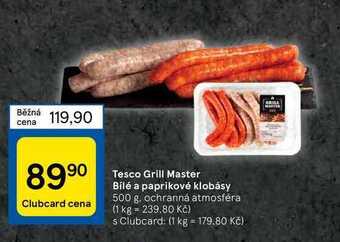 Tesco Tesco grill master bílé a paprikové klobásy 500 g nabídka