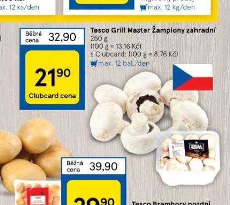 Tesco Žampiony zahradní nabídka