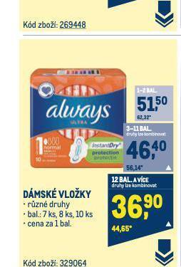Makro Always dámské vložky nabídka