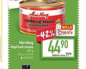 Billa Mei ning vepřové maso nabídka