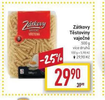 Billa Zátkovy vaječné těstoviny nabídka
