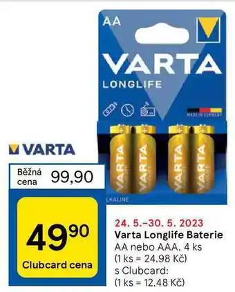 Tesco Varta longlife baterie aa nebo aaa, 4 ks nabídka