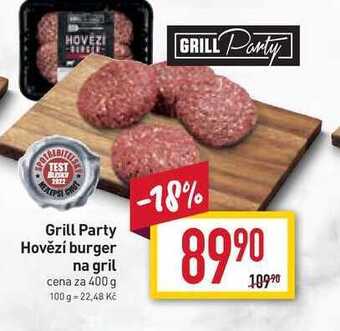 Billa Grill party hovězí burger na gril cena za 400 g nabídka