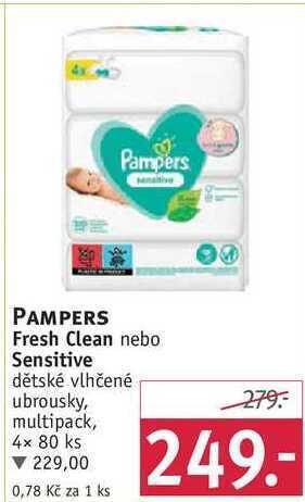 Rossmann Pampers fresh clean nebo sensitive dětské vlhčené ubrousky, 4x 80 ks nabídka