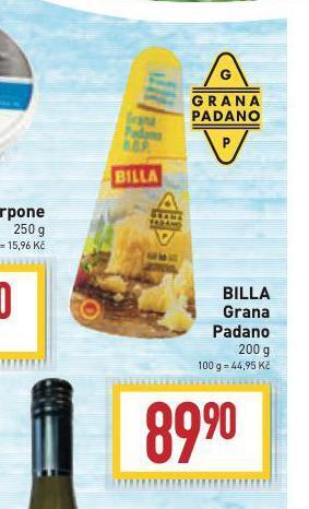 Billa Grana padano sýr nabídka