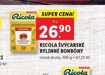 Lidl Ricola švýcarské bylinné bonbóny nabídka