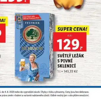 Lidl Světlý ležák s pivní sklenicí nabídka