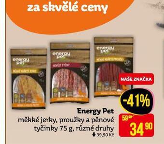 Teta Energy pet měkké jerky, proužky a pěnové tyčinky nabídka