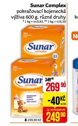 Teta Sunar complex pokračovací kojenecká výživa nabídka